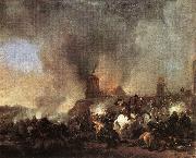 WOUWERMAN, Philips Cavalry Battle in front of a Burning Mill tfur China oil painting reproduction